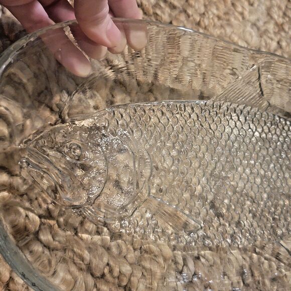 Kosta Boda Crystal Glass Salmon Impressed Fish Design platter 19.5" Scandinavian - Picture 10 of 15